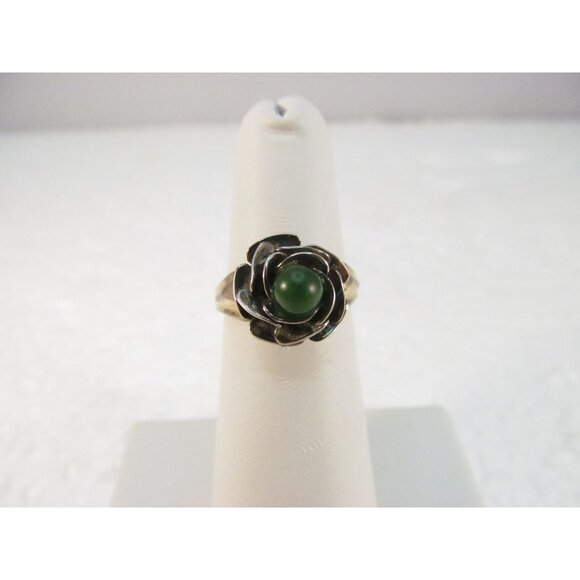 Gold Plated Sterling Silver Jade Floral Ring Signed JP Size 5.5 - Picture 8 of 15